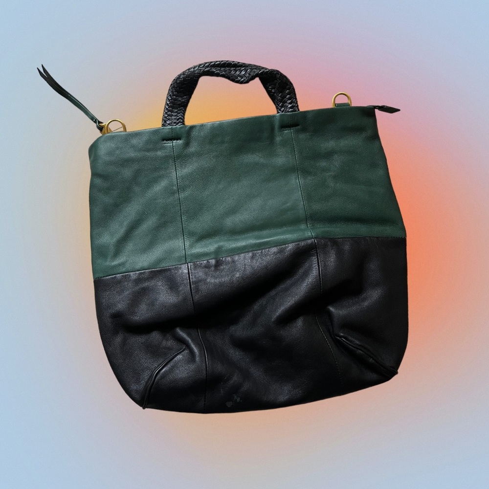 Two tone 100% leather bag green/black - crossbody bag